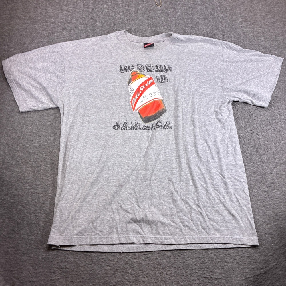 Red Stripe Lager Beer T-Shirt Mens 3XL XXXL Gray Brewed In Jamaica Beer Graphic